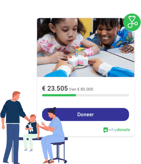 Banner: SMA NL 1 SMA Ziekte - Meisje en verpleegkundige met speelgoed en verjaardagstaart- WhyDonate